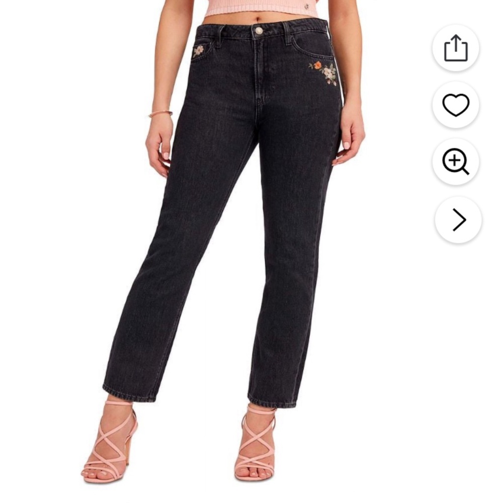 Guess straight high Girly Embroidered Black Jeans